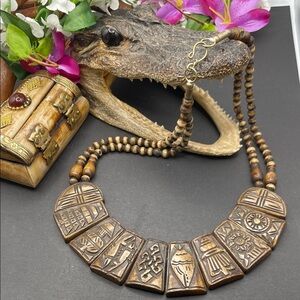 Yak bone carved panel necklace vintage A15